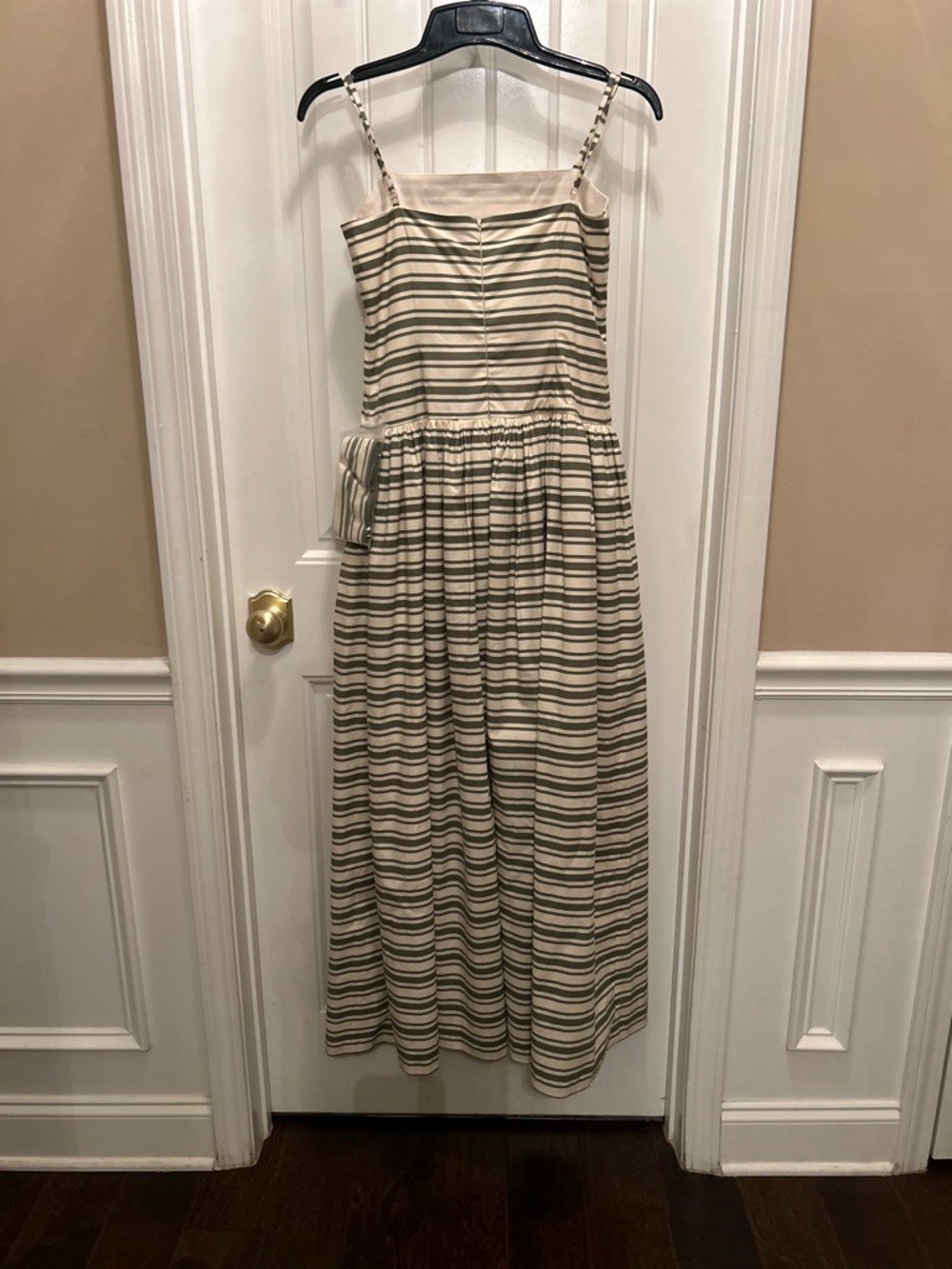 ANTONIO MELANI Cream and Olive Striped Sundress